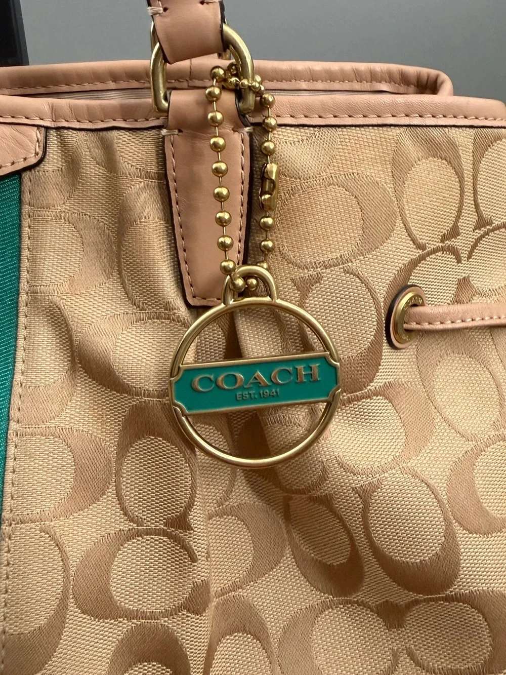 Coach Signature Stripe Drawstring Carryall Bag